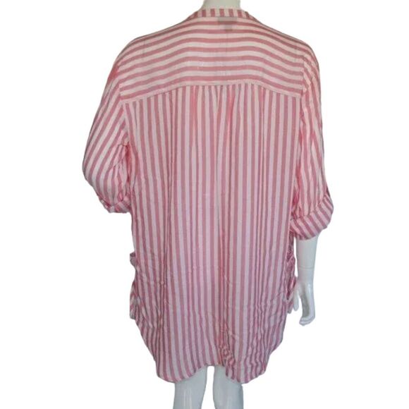 new A.N.A. Top, L, Tigerlilly, Coral/White, stripes, Lace up sides, Buttons, LS - Picture 8 of 11